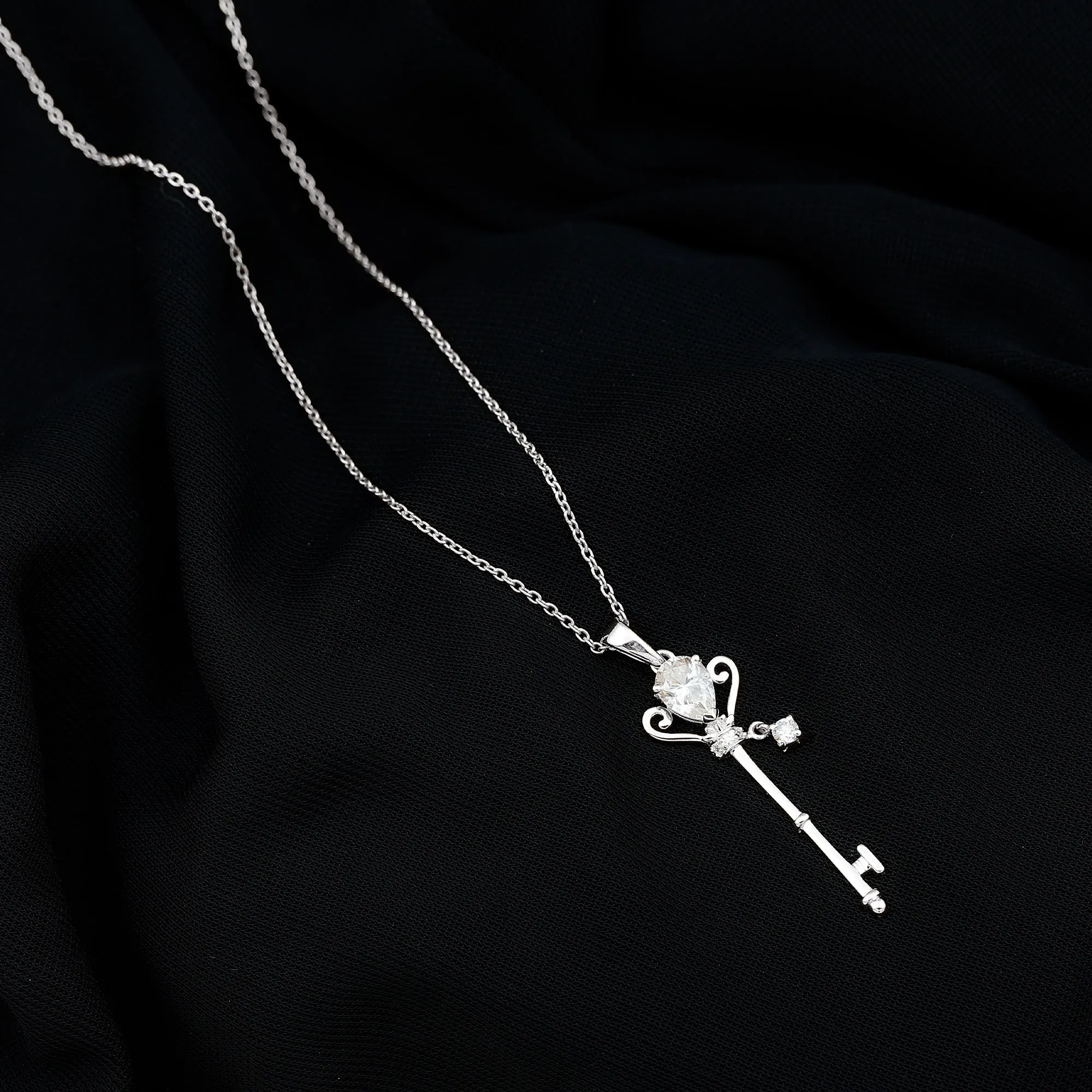 0.75 CT Elegant Moissanite Key Pendant in Prong Setting