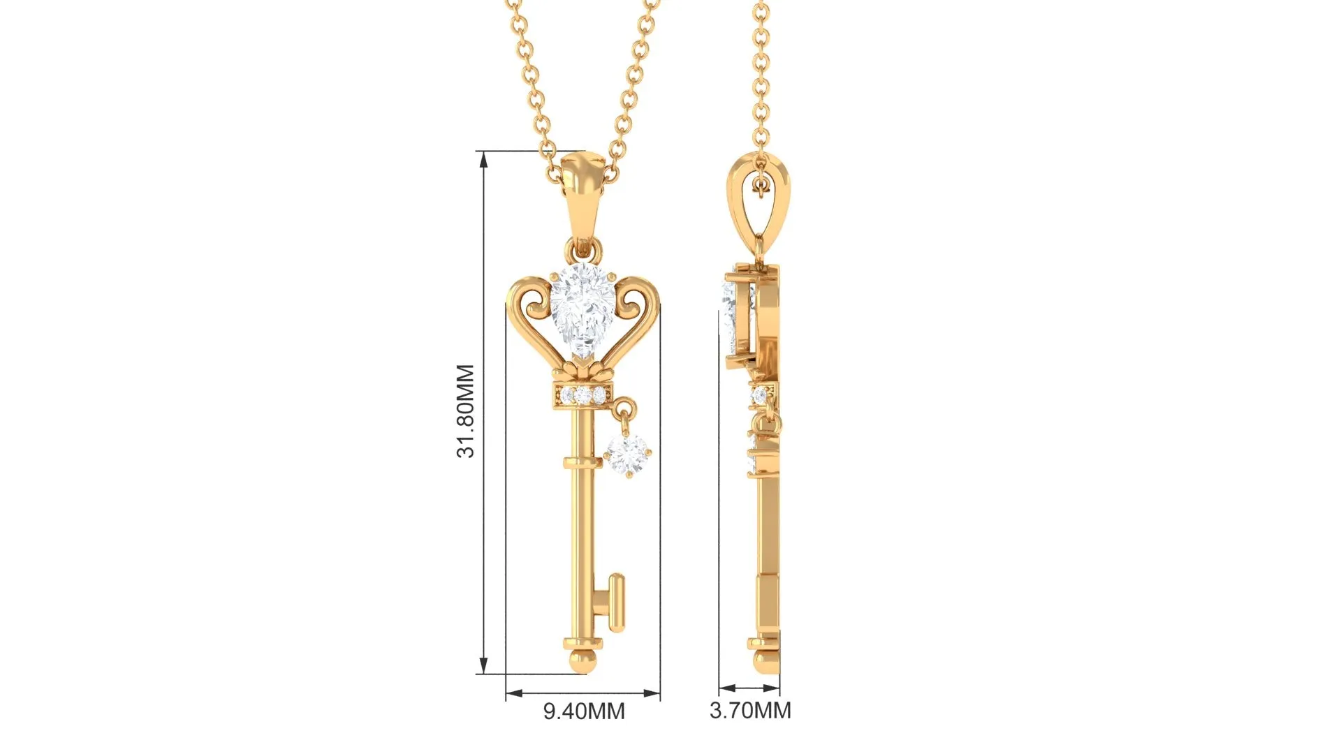 0.75 CT Elegant Moissanite Key Pendant in Prong Setting