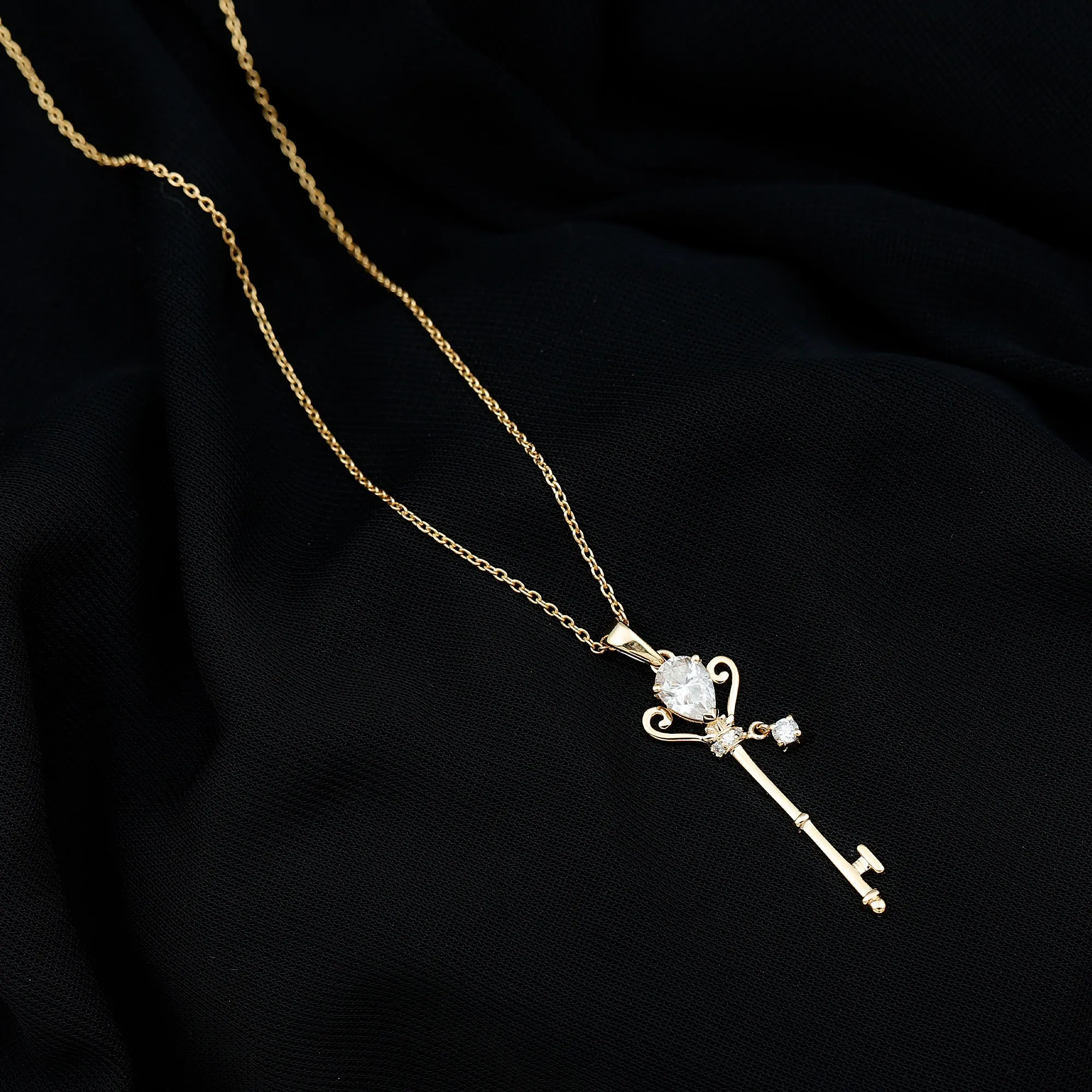 0.75 CT Elegant Moissanite Key Pendant in Prong Setting