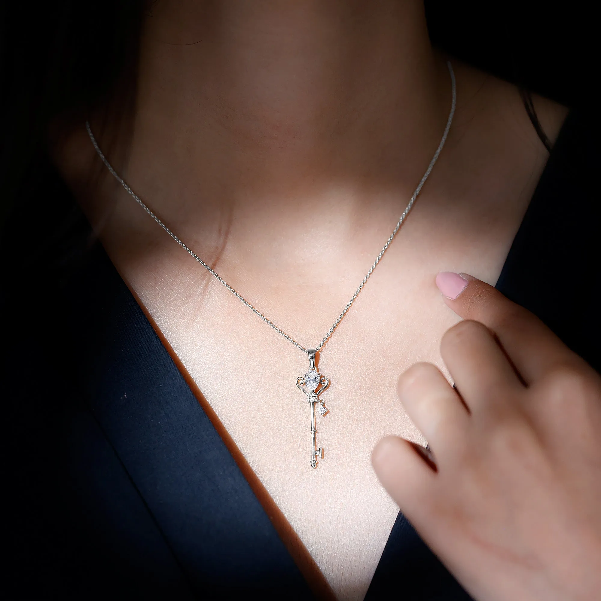 0.75 CT Elegant Moissanite Key Pendant in Prong Setting