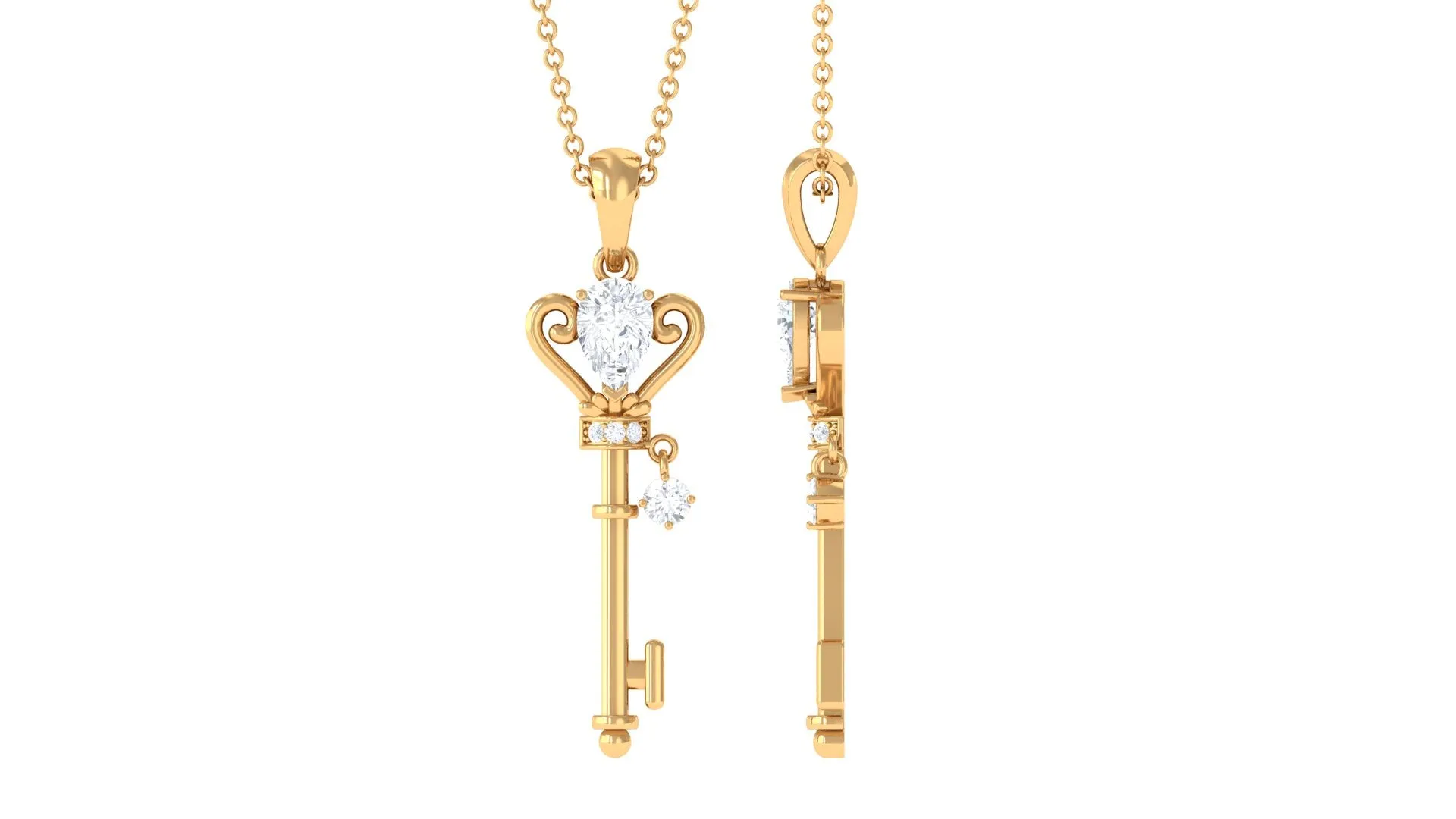 0.75 CT Elegant Moissanite Key Pendant in Prong Setting