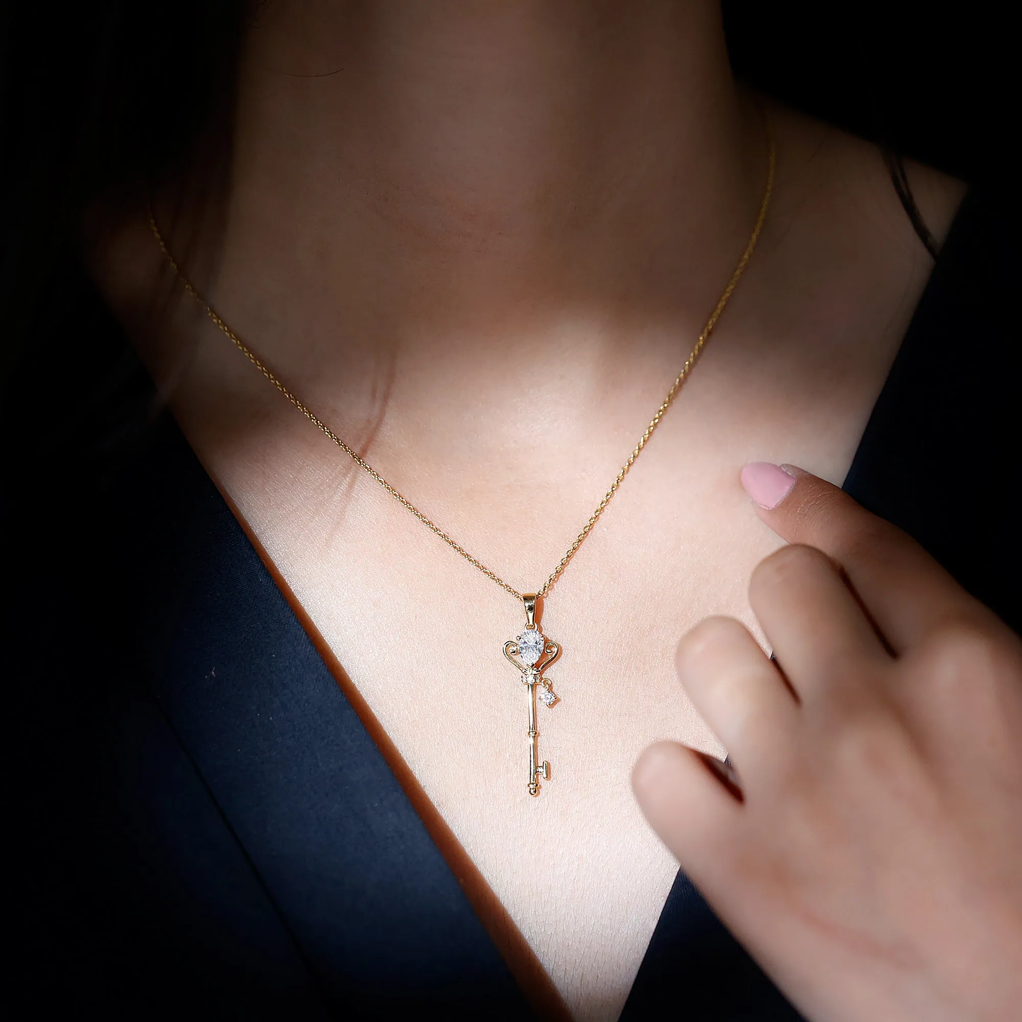 0.75 CT Elegant Moissanite Key Pendant in Prong Setting