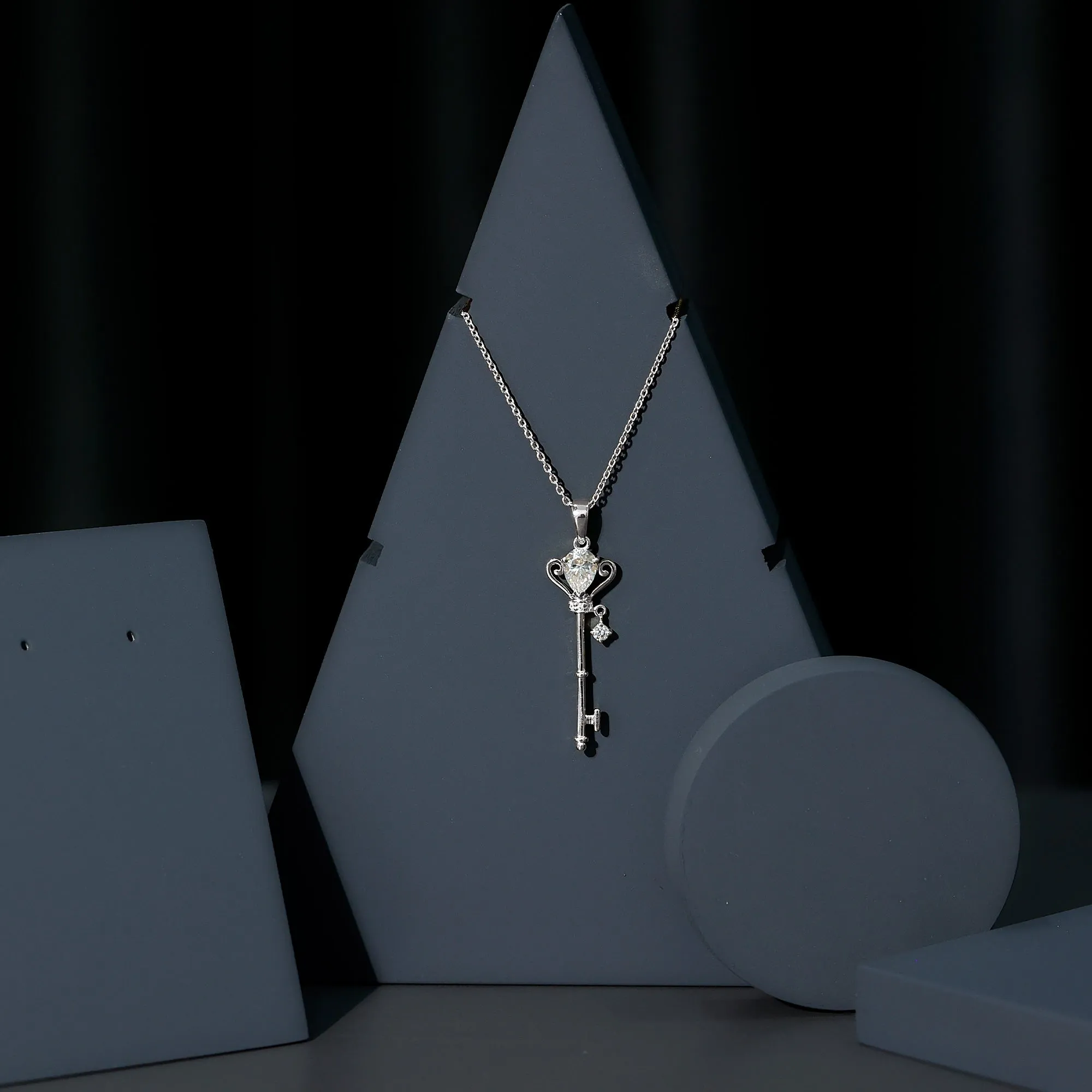 0.75 CT Elegant Moissanite Key Pendant in Prong Setting
