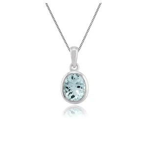 0.99ct ct Aquamarin 9 Karat Weiss Gold Verkleidung Satz Oval Einzel Stein Anhänger auf eine 45cm Kette