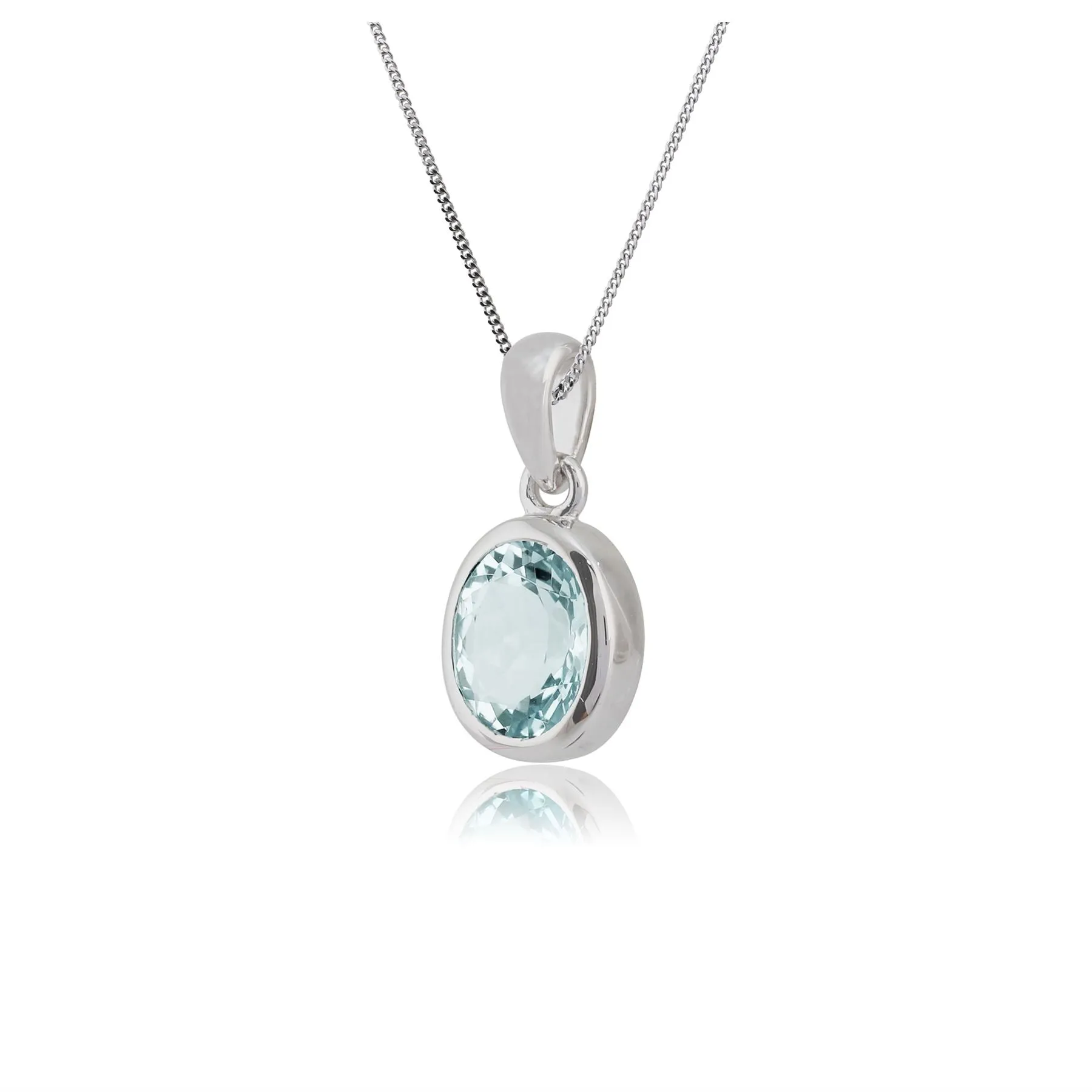 0.99ct ct Aquamarin 9 Karat Weiss Gold Verkleidung Satz Oval Einzel Stein Anhänger auf eine 45cm Kette