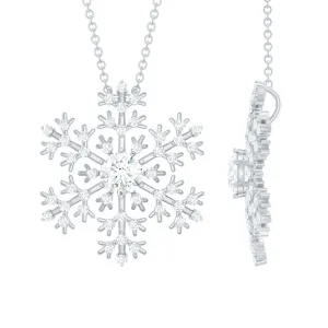1 CT Round Cut Moissanite Snowflake Pendant in Silver