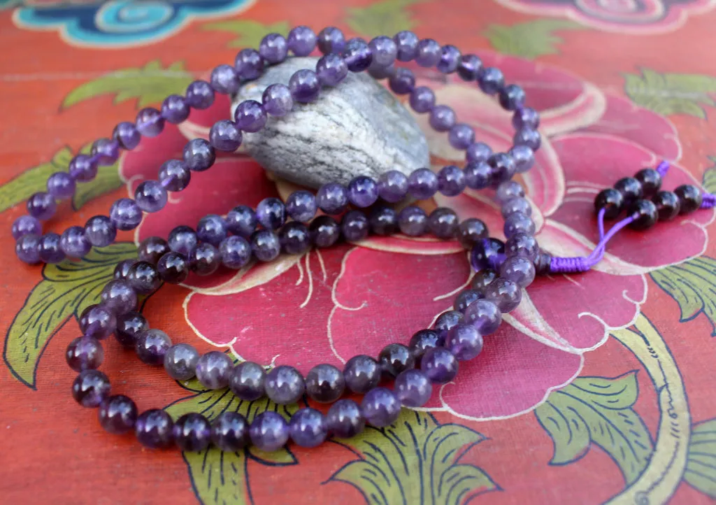 108 Amethyst Gemstone Prayer Beads Mala, Yoga Jewelry