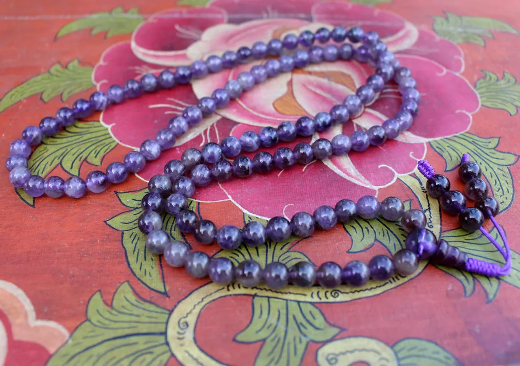 108 Amethyst Gemstone Prayer Beads Mala, Yoga Jewelry