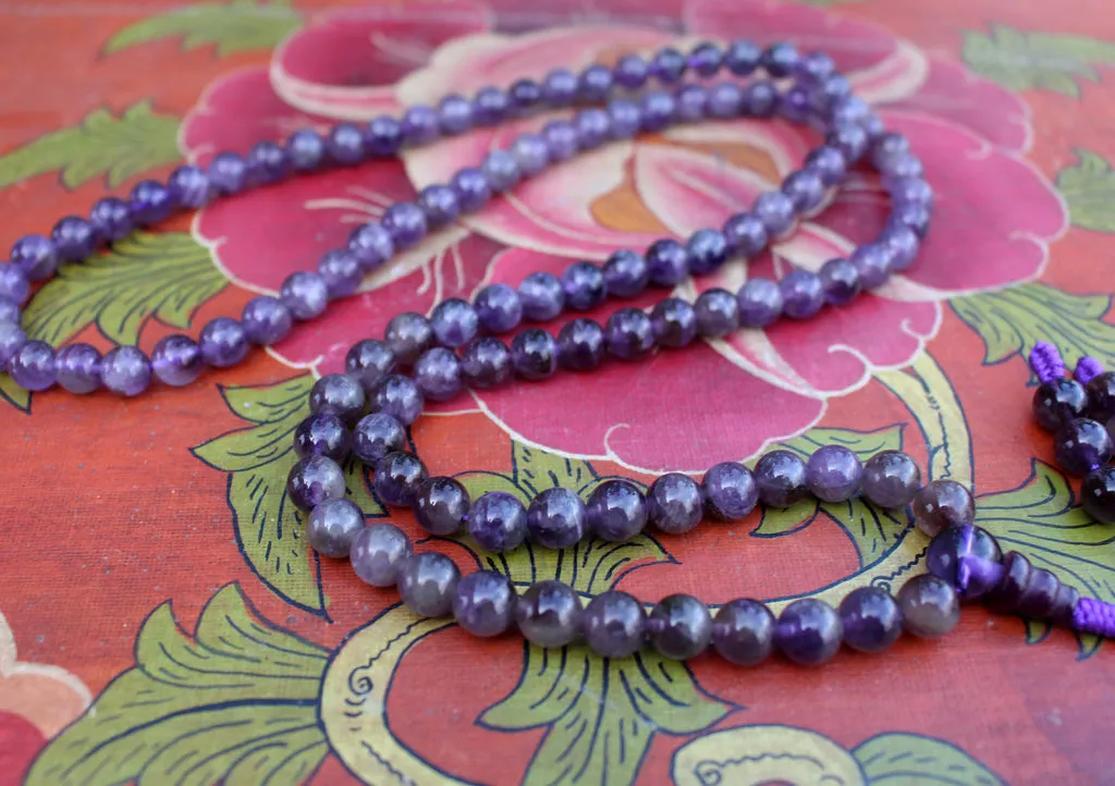 108 Amethyst Gemstone Prayer Beads Mala, Yoga Jewelry