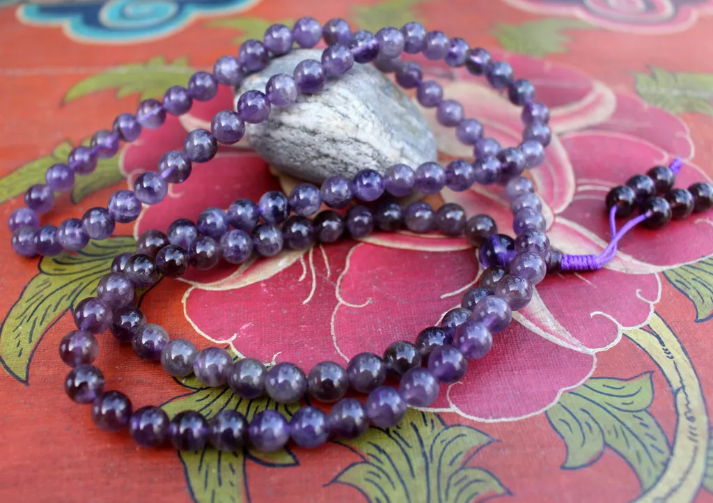 108 Amethyst Gemstone Prayer Beads Mala, Yoga Jewelry