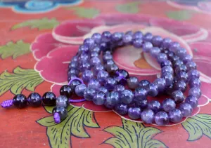 108 Amethyst Gemstone Prayer Beads Mala, Yoga Jewelry