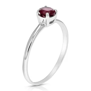 1/2 cttw Garnet Ring .925 Sterling Silver with Rhodium Solitaire Round 5 MM