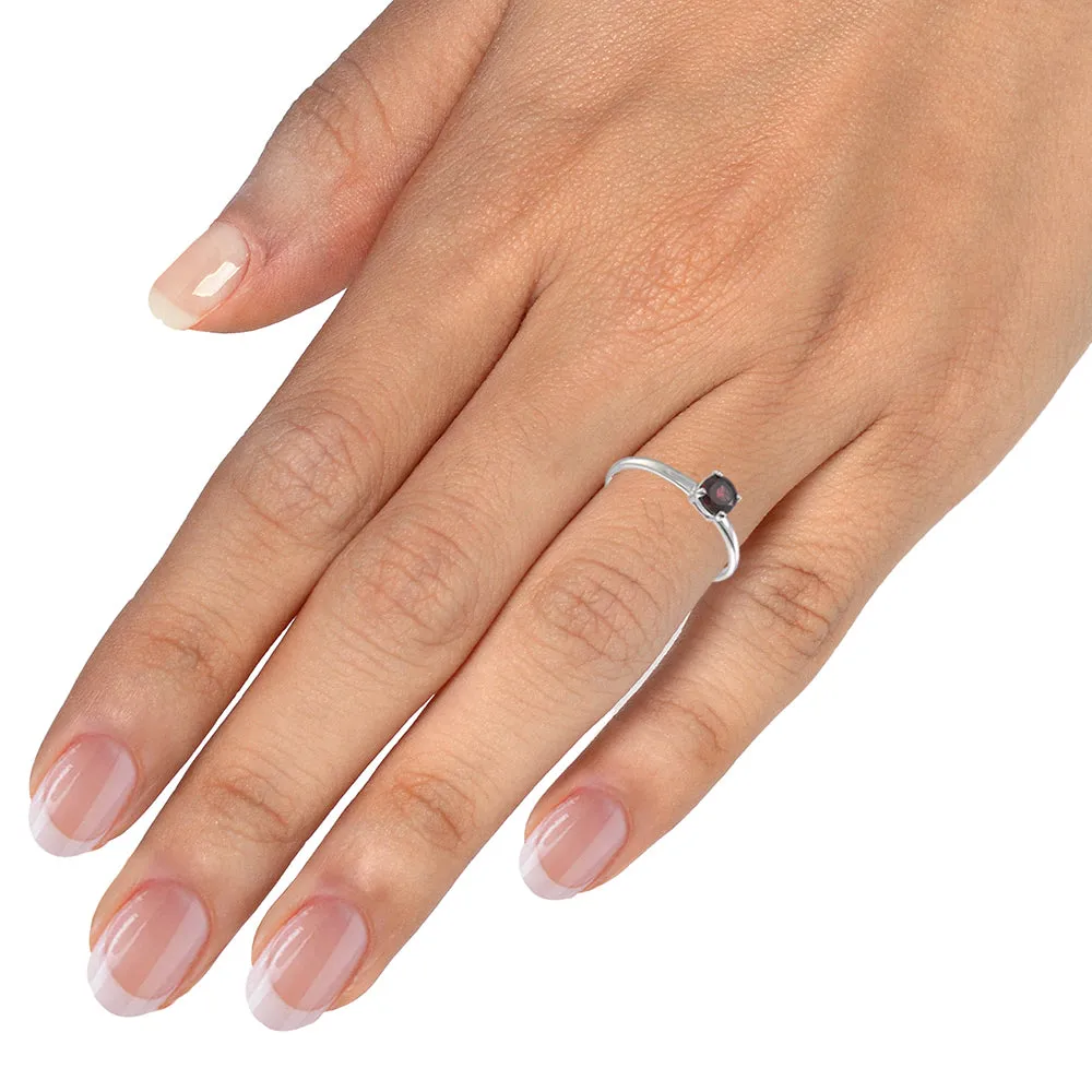 1/2 cttw Garnet Ring .925 Sterling Silver with Rhodium Solitaire Round 5 MM