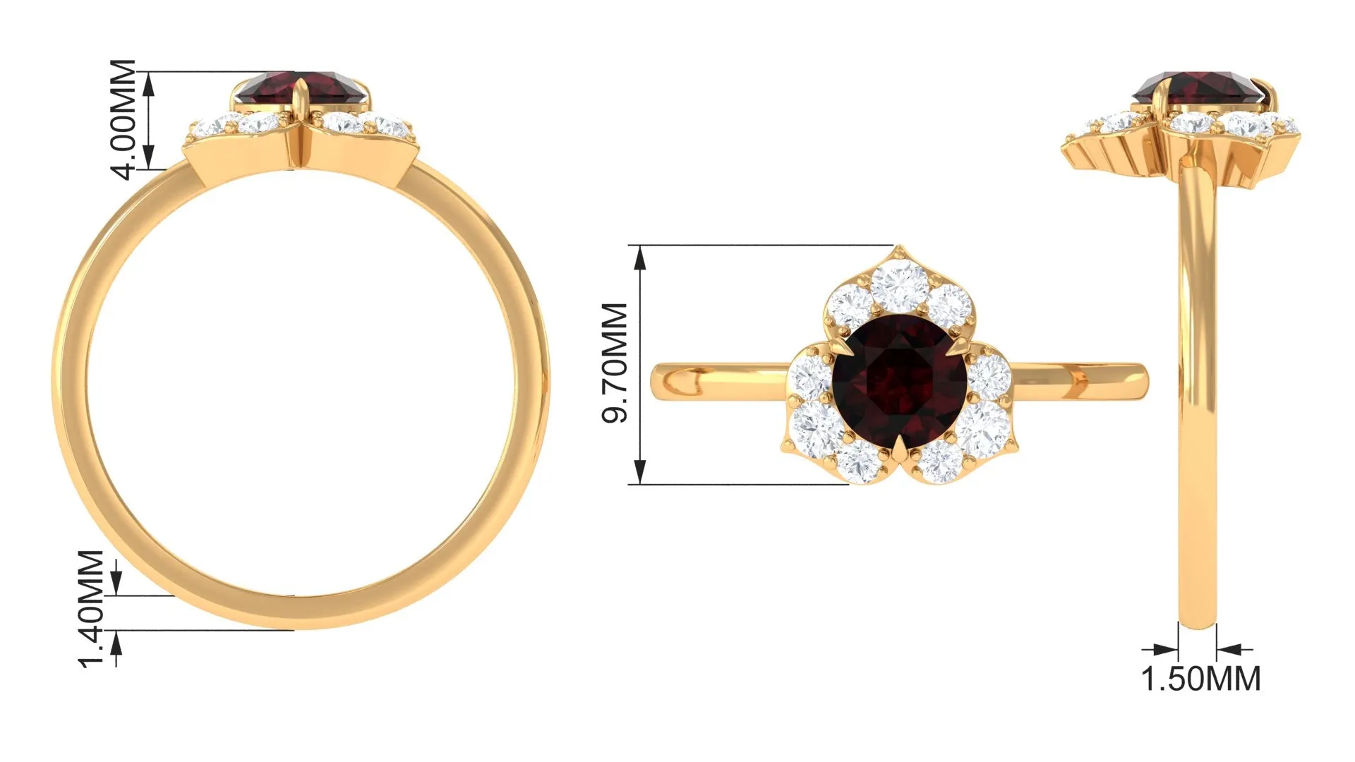 1.25 Ct Round Garnet Flower Engagement Ring with Diamond