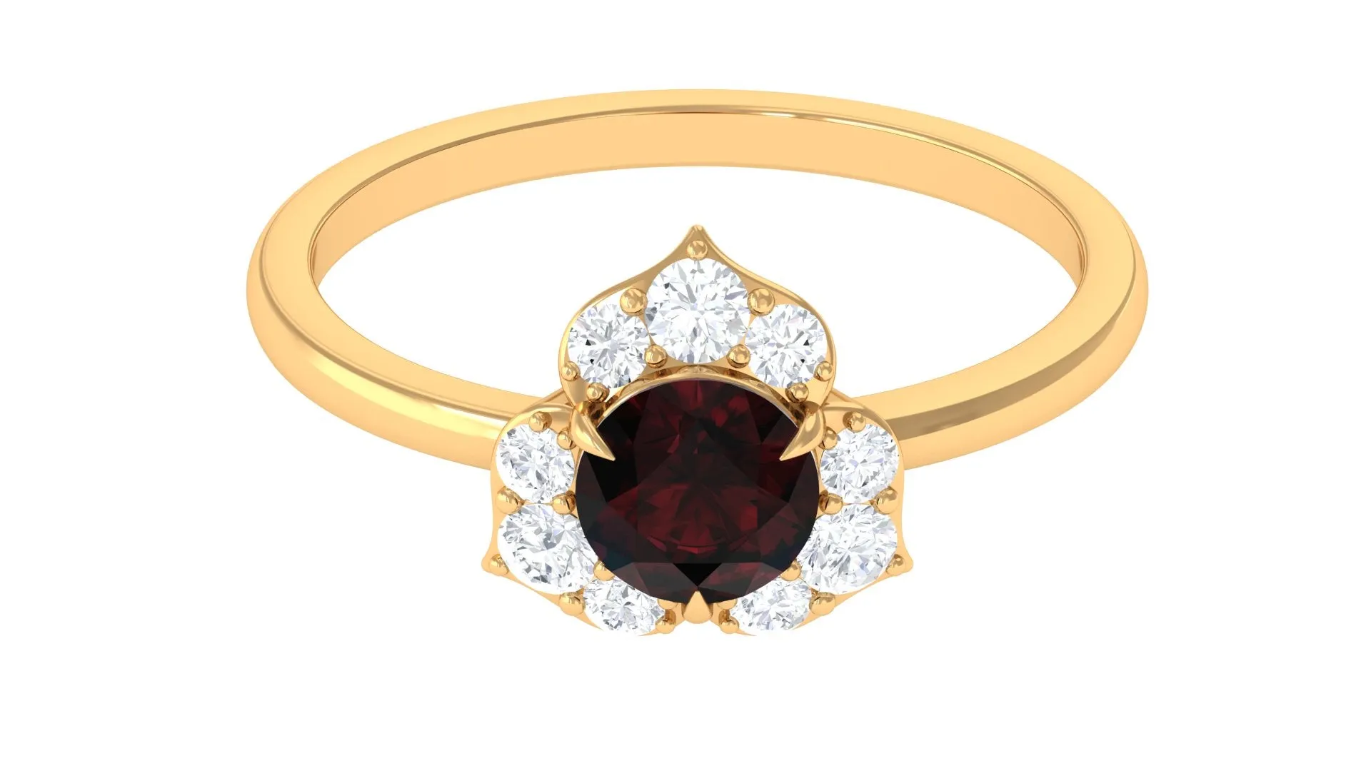1.25 Ct Round Garnet Flower Engagement Ring with Diamond