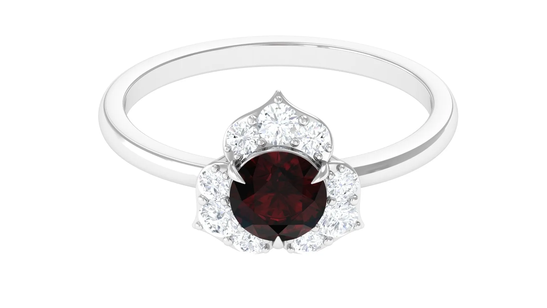 1.25 Ct Round Garnet Flower Engagement Ring with Diamond