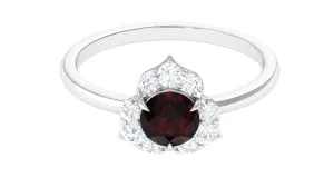 1.25 Ct Round Garnet Flower Engagement Ring with Diamond