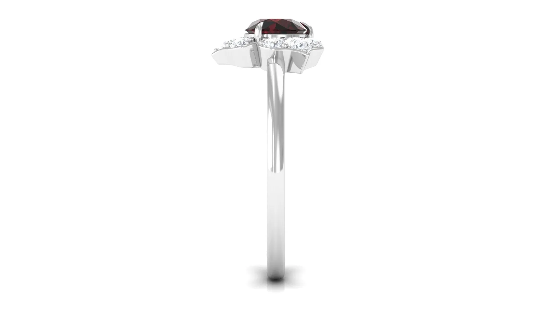 1.25 Ct Round Garnet Flower Engagement Ring with Diamond
