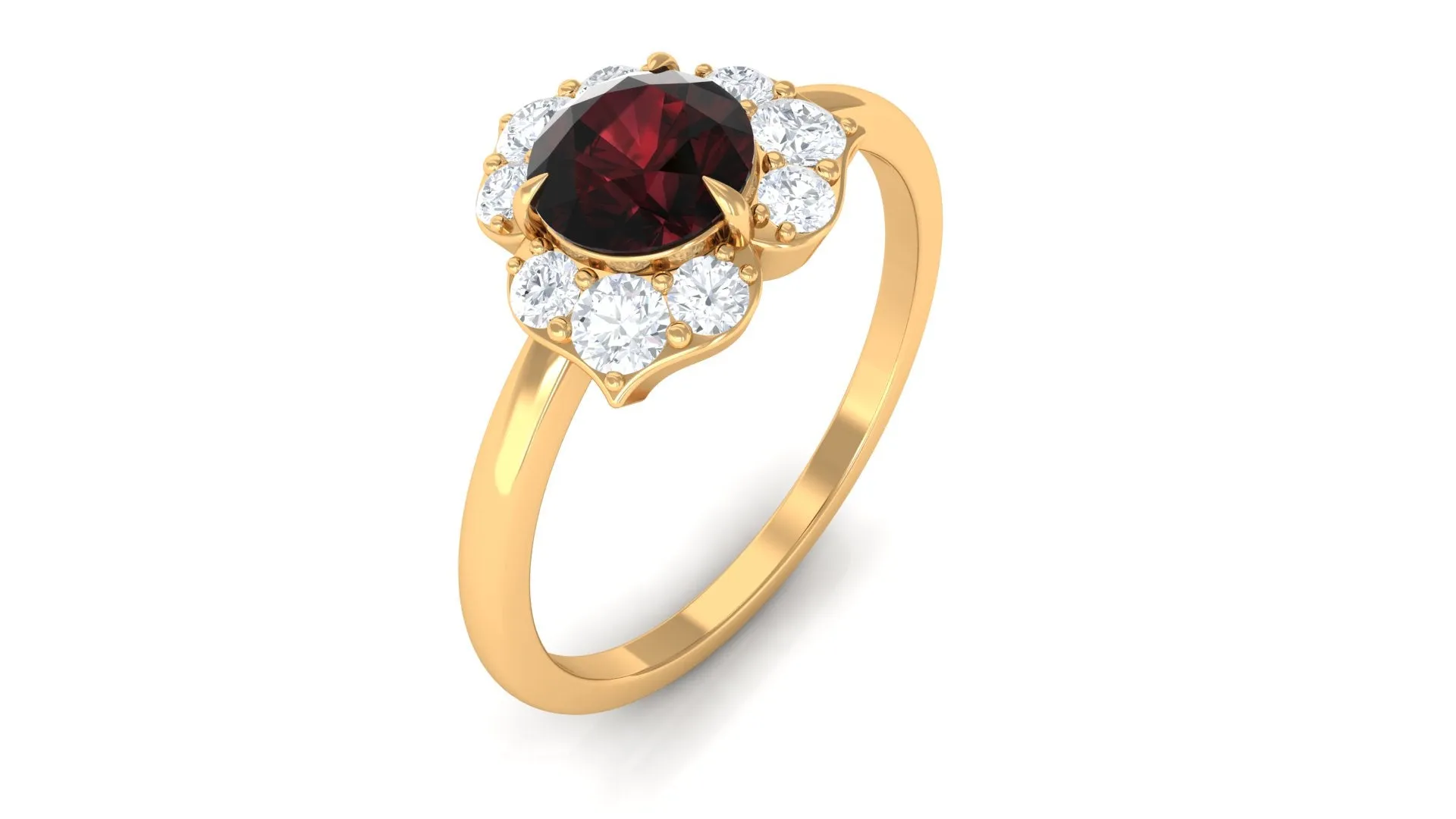 1.25 Ct Round Garnet Flower Engagement Ring with Diamond