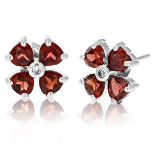 1.40 cttw Garnet Stud Earrings .925 Sterling Silver With Rhodium 4 MM Heart