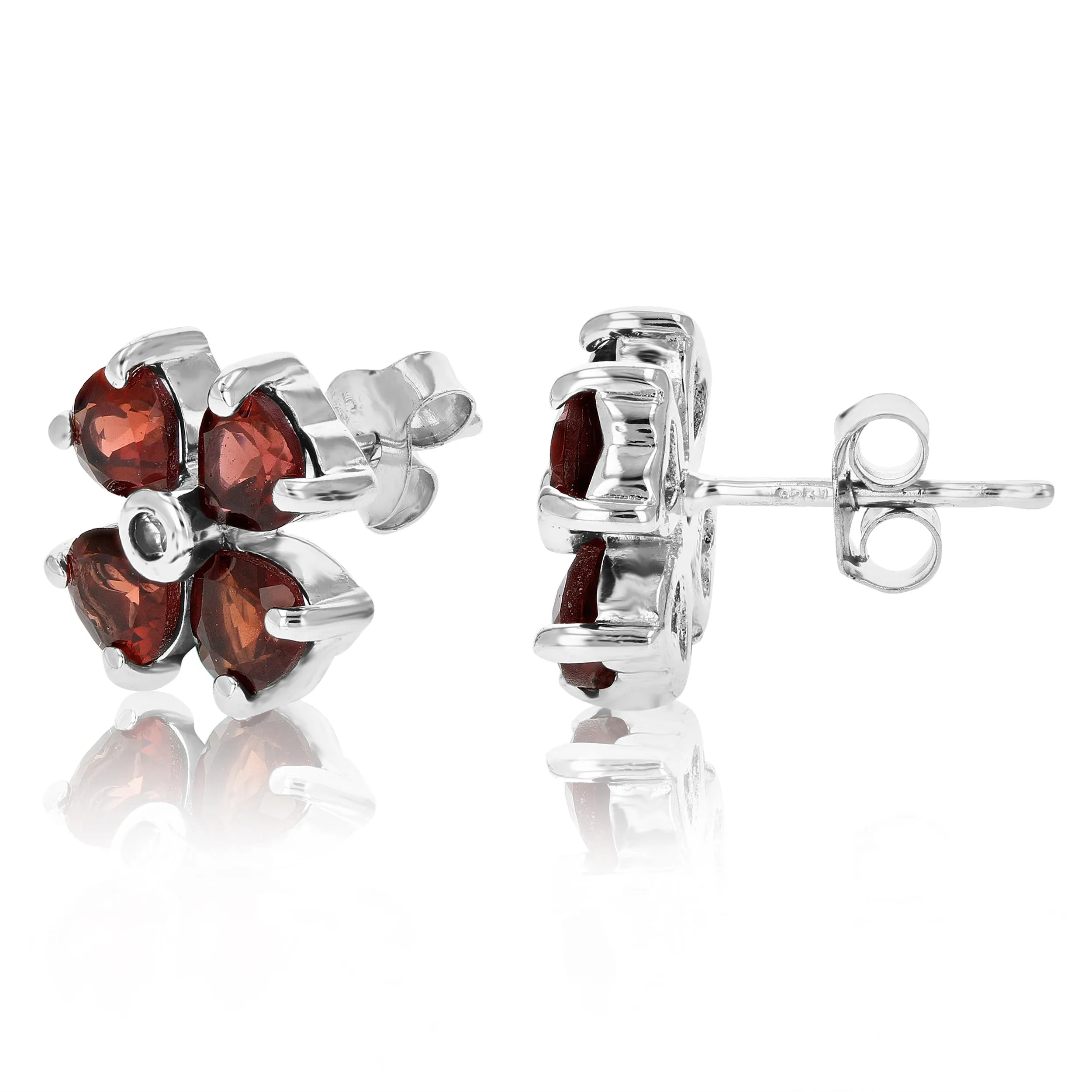 1.40 cttw Garnet Stud Earrings .925 Sterling Silver With Rhodium 4 MM Heart