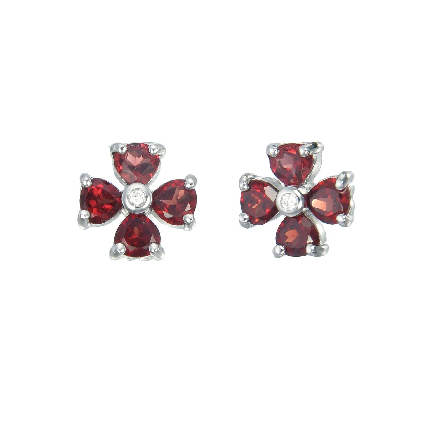 1.40 cttw Garnet Stud Earrings .925 Sterling Silver With Rhodium 4 MM Heart