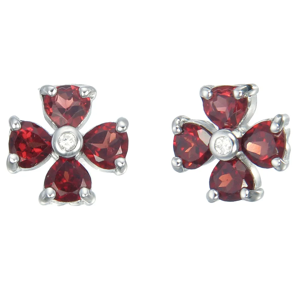 1.40 cttw Garnet Stud Earrings .925 Sterling Silver With Rhodium 4 MM Heart