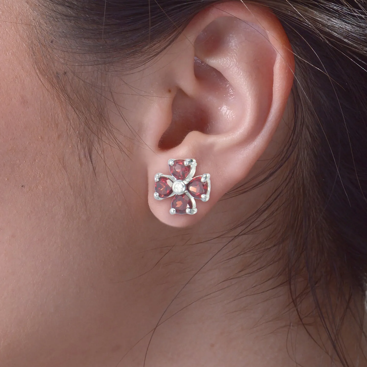 1.40 cttw Garnet Stud Earrings .925 Sterling Silver With Rhodium 4 MM Heart