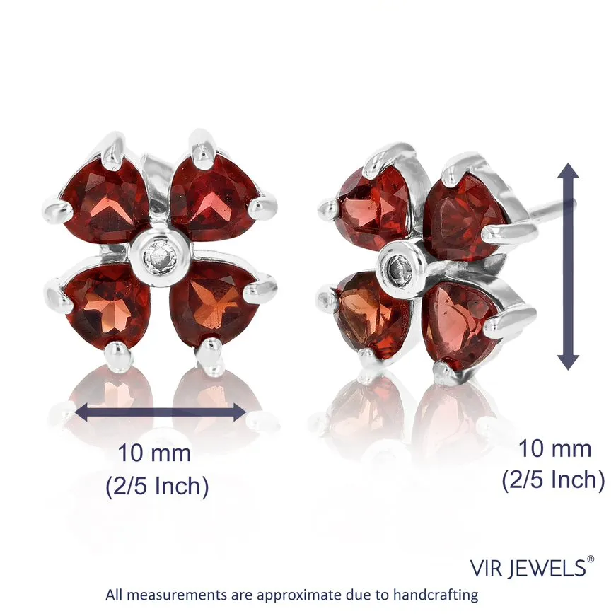 1.40 cttw Garnet Stud Earrings .925 Sterling Silver With Rhodium 4 MM Heart