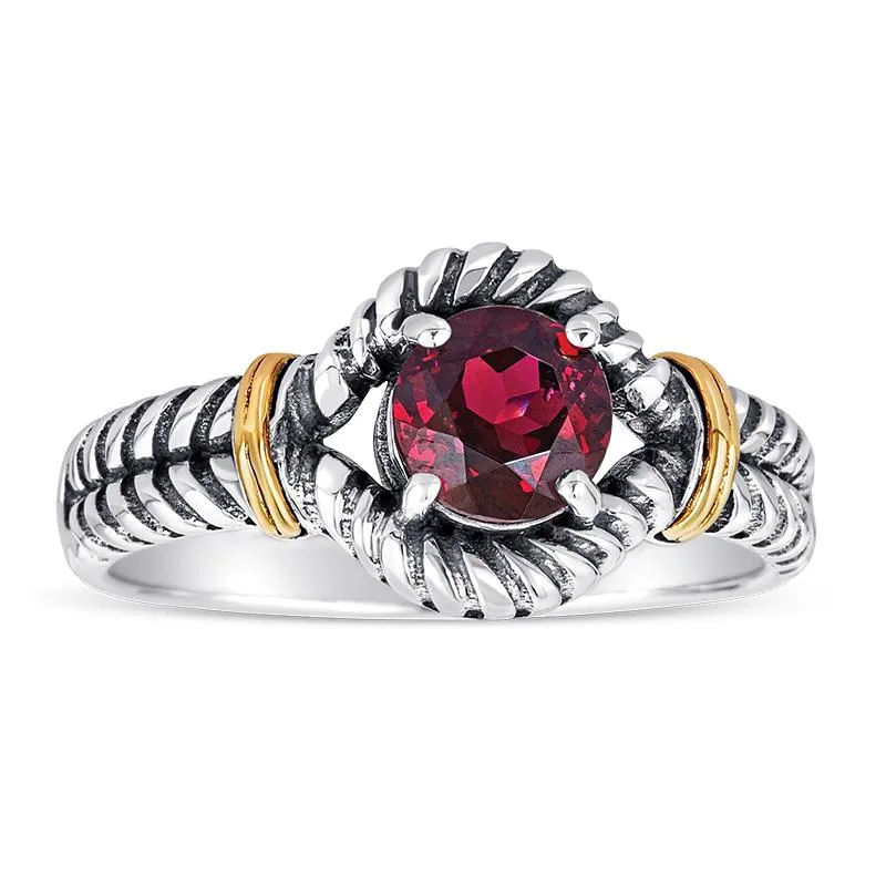 14K and 925 Sterling Sliver Ring with Garnet (145NR9079TGR)
