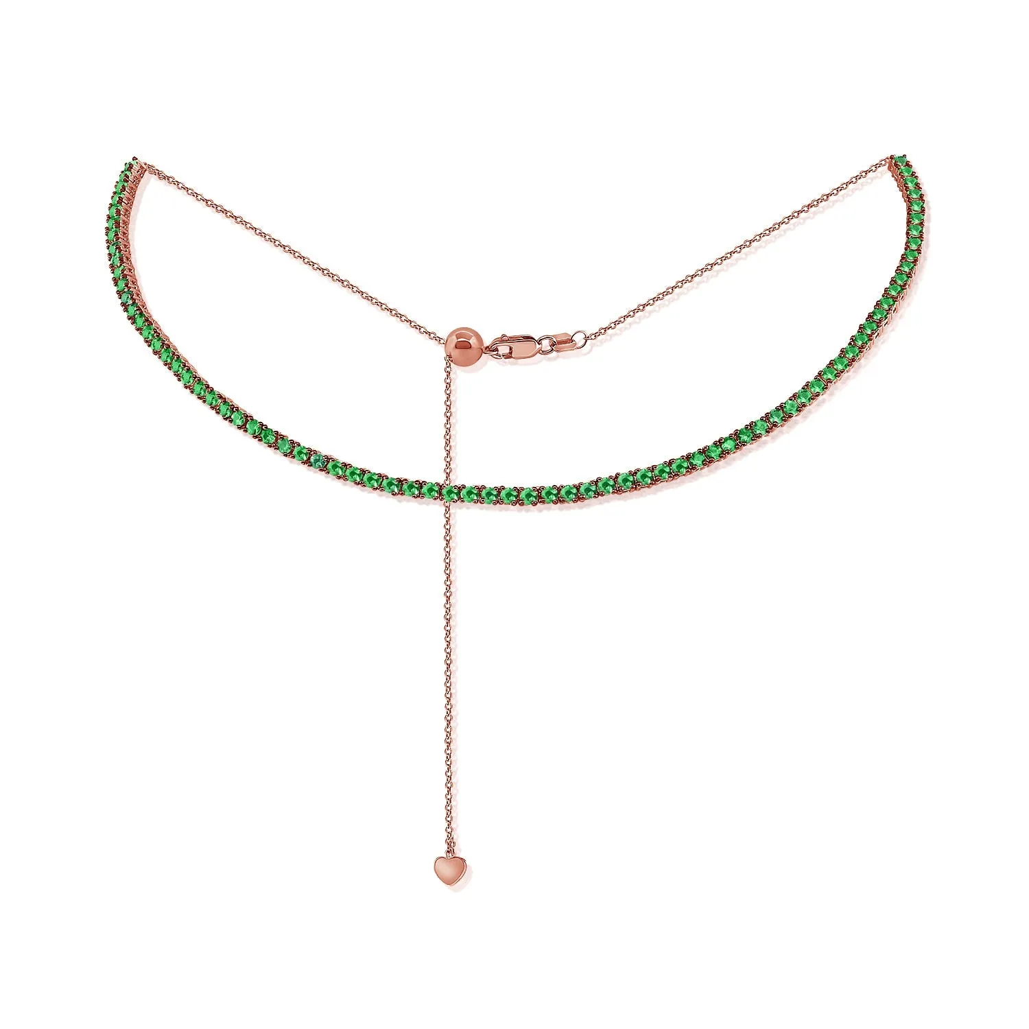 14k Gold & Green Emerald Choker Tennis Necklace - 3.90ct