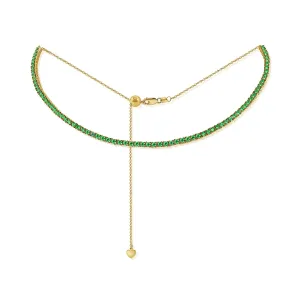 14k Gold & Green Emerald Choker Tennis Necklace - 3.90ct