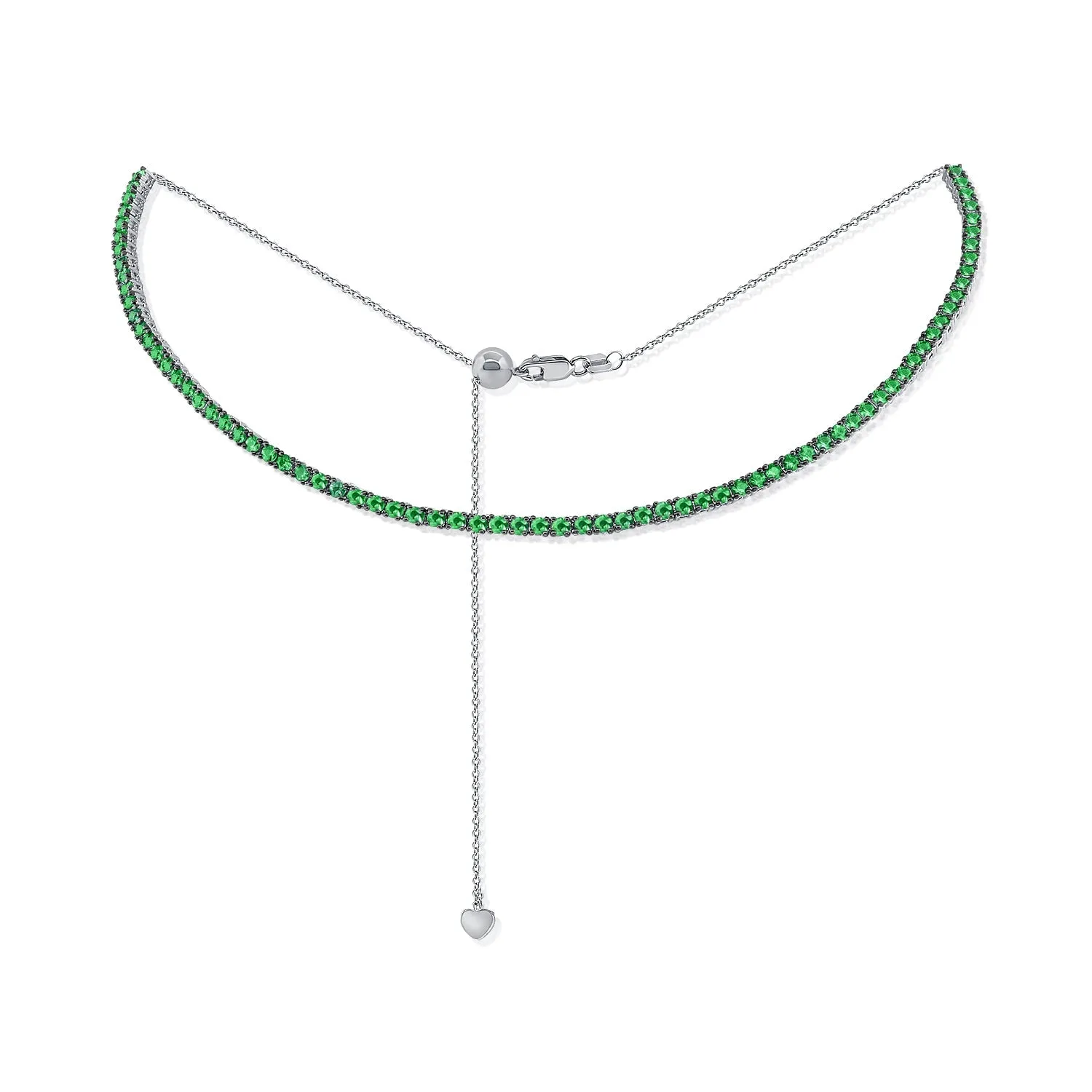 14k Gold & Green Emerald Choker Tennis Necklace - 3.90ct