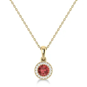 14K Gold Diamond & Garnet Circle Pendant