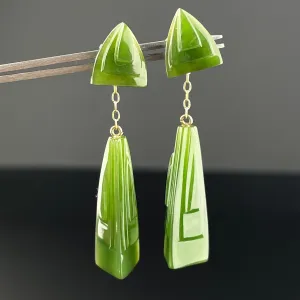 14K Gold Jade Geometric Stud Drop Earrings