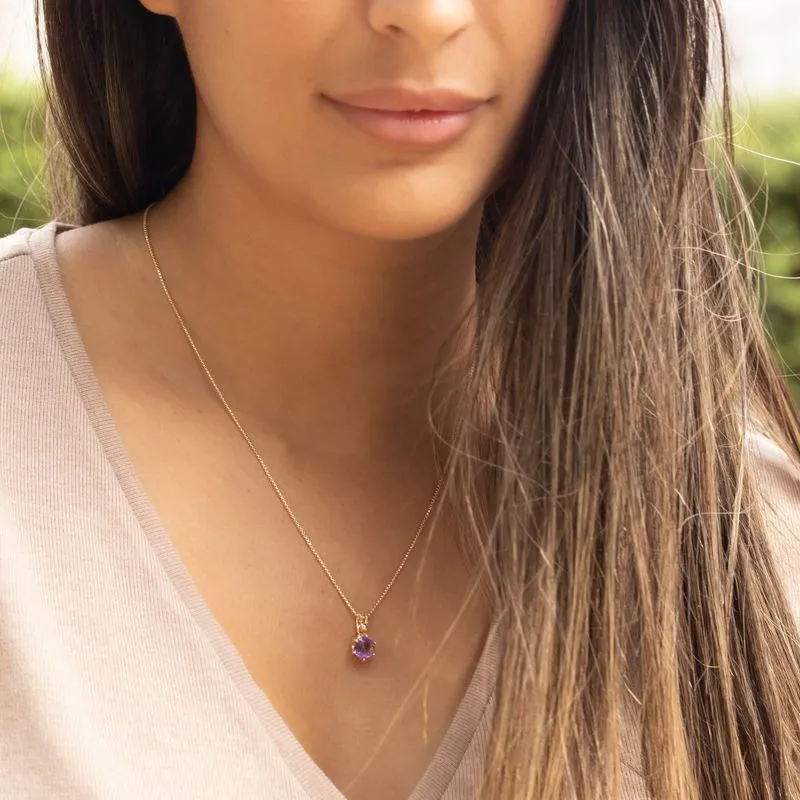 14K Gold Plated Amethyst Pendant - Feb Birthstone