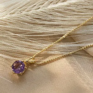 14K Gold Plated Amethyst Pendant - Feb Birthstone