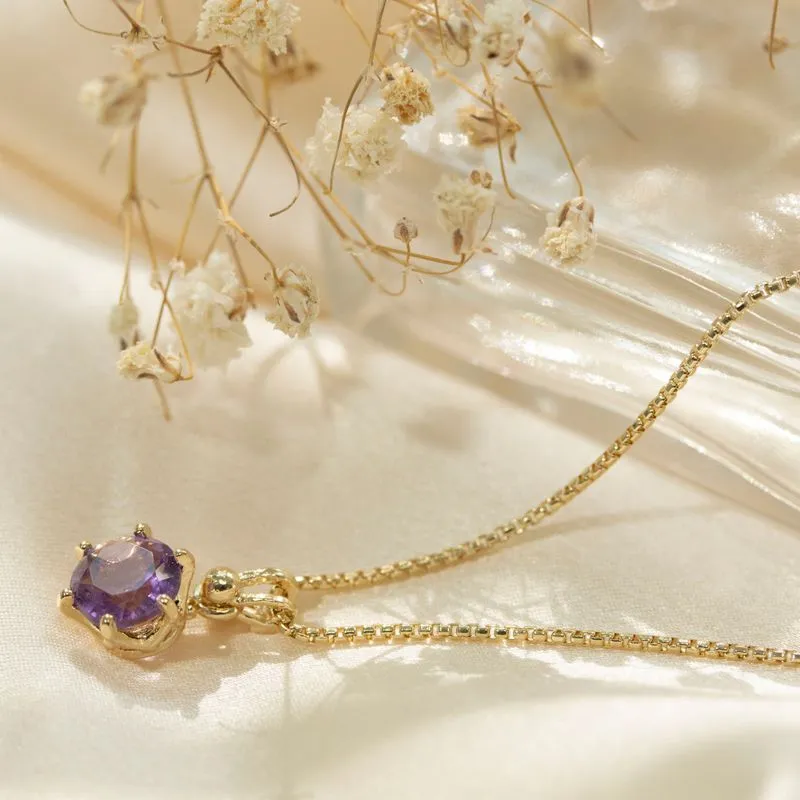 14K Gold Plated Amethyst Pendant - Feb Birthstone