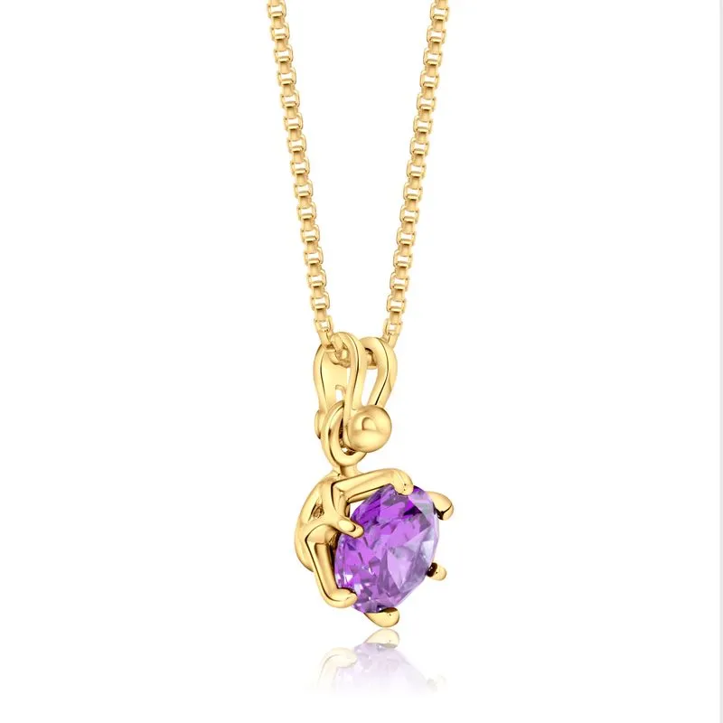 14K Gold Plated Amethyst Pendant - Feb Birthstone