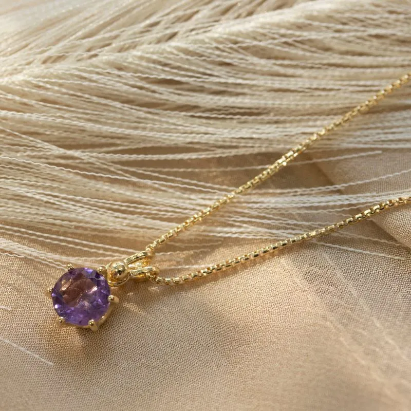 14K Gold Plated Amethyst Pendant - Feb Birthstone