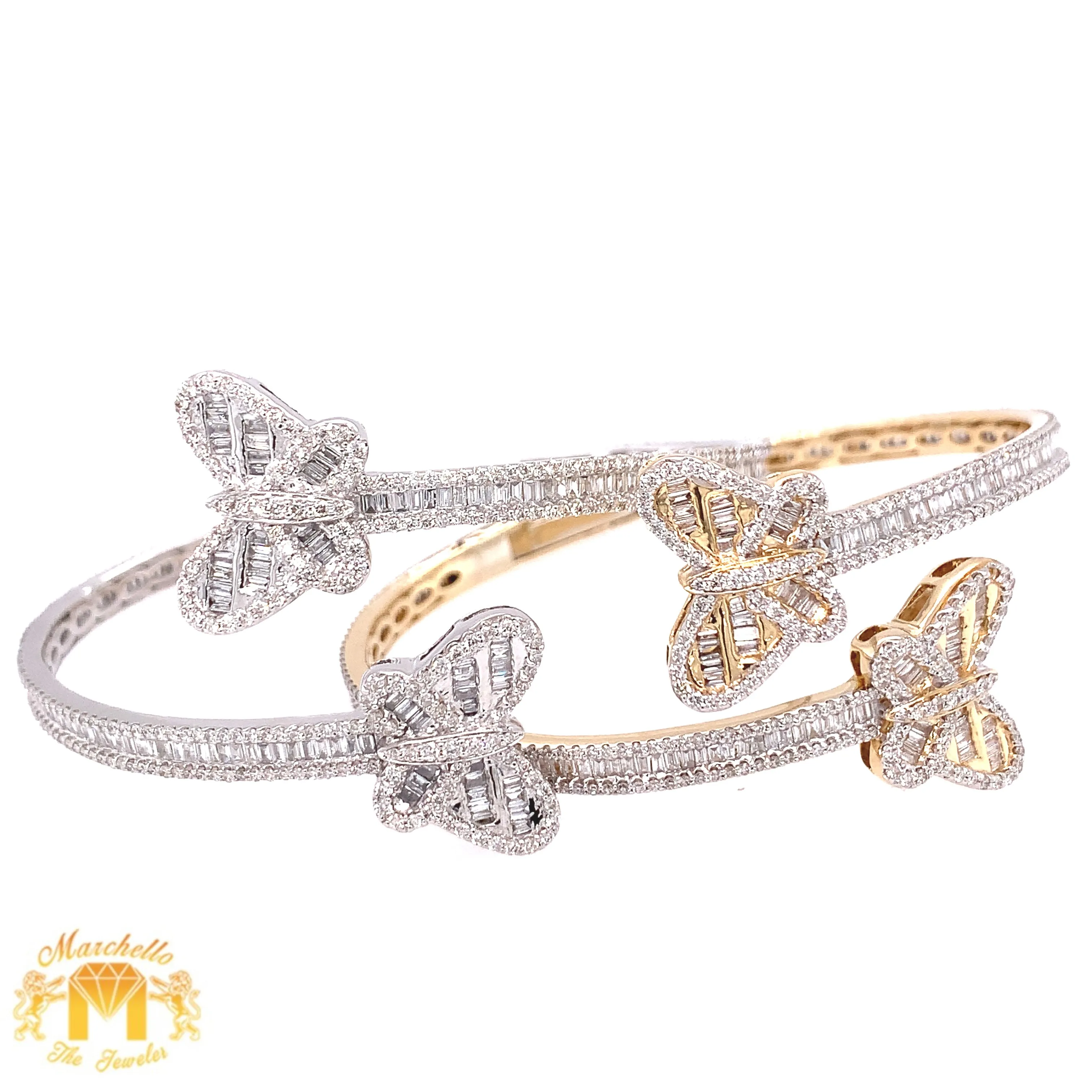 14k Gold Twin Butterflies Bangle Diamond Bracelet