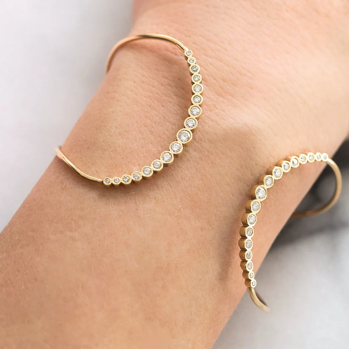 14k Graduated Diamond Bezel Double Curved Bar Cuff - SALE