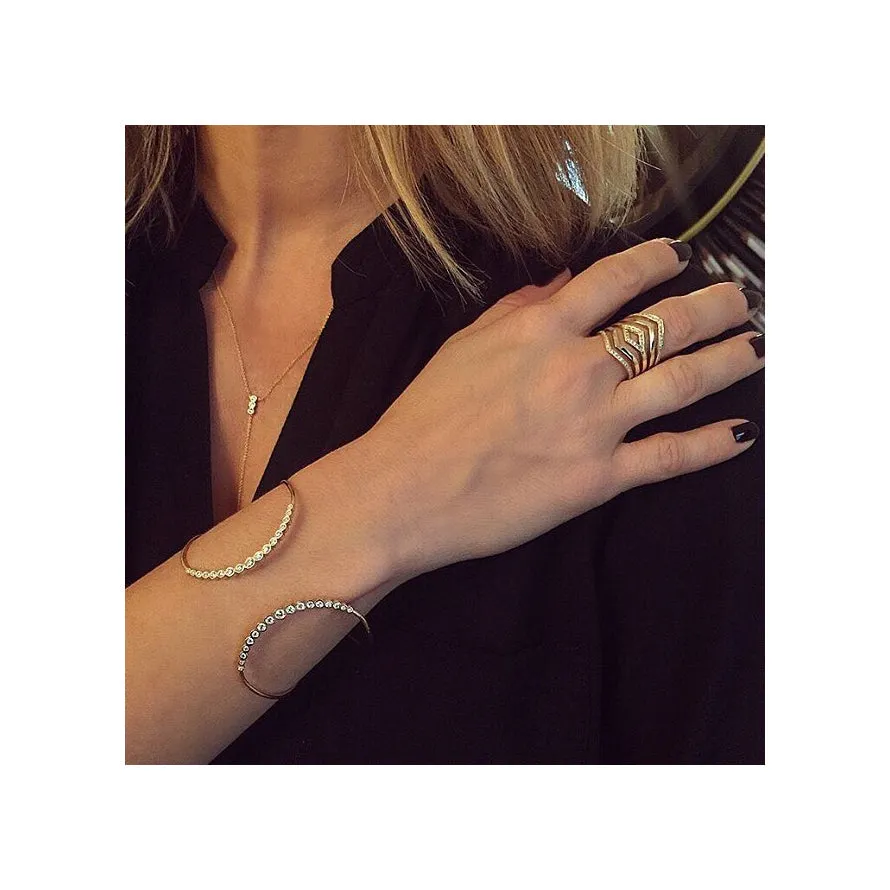14k Graduated Diamond Bezel Double Curved Bar Cuff - SALE