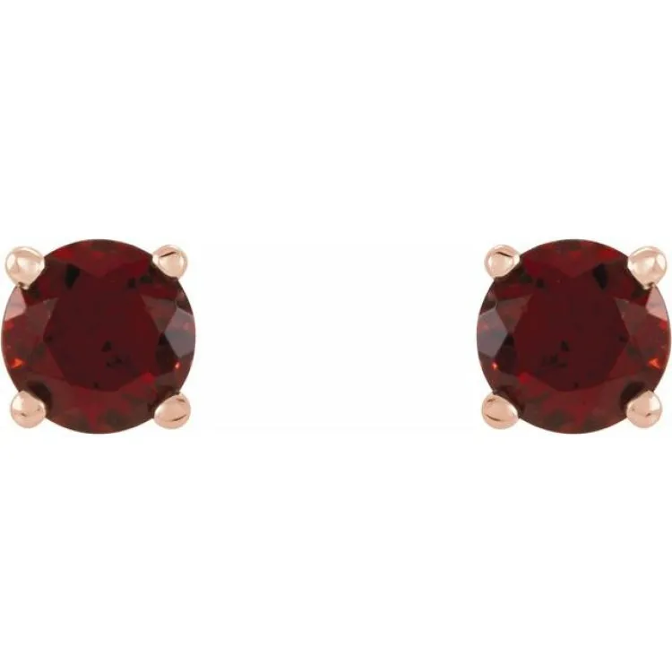 14K Rose 4 mm Natural Mozambique Garnet Stud Earrings