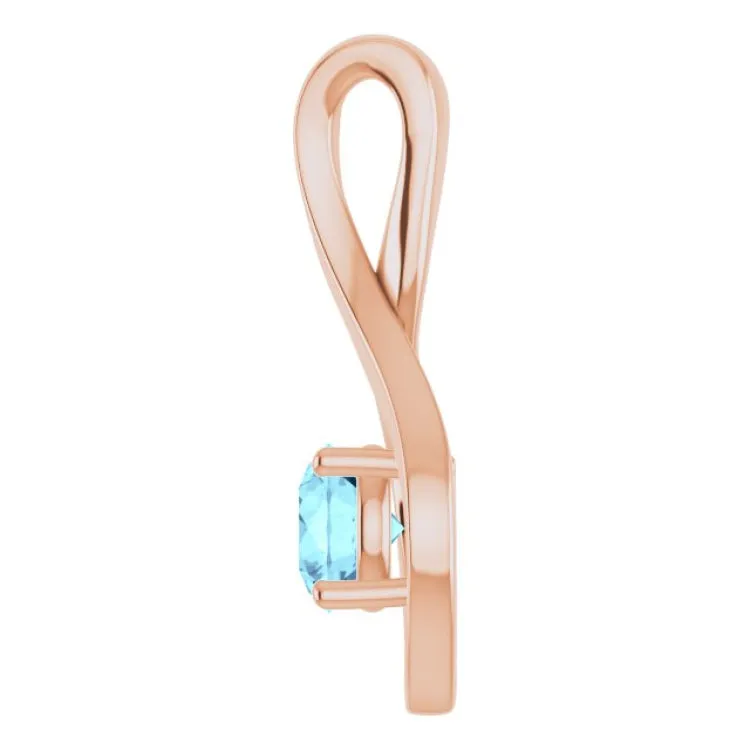 14K Rose 5 mm Round Natural Aquamarine Pendant