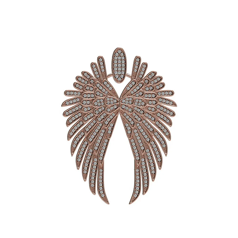 14k Rose Gold Natural White Diamond Angel Wings Handmade Charm Pendant Jewelry