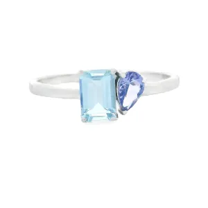 14k White Gold Aquamarine & Tanzanite Ring