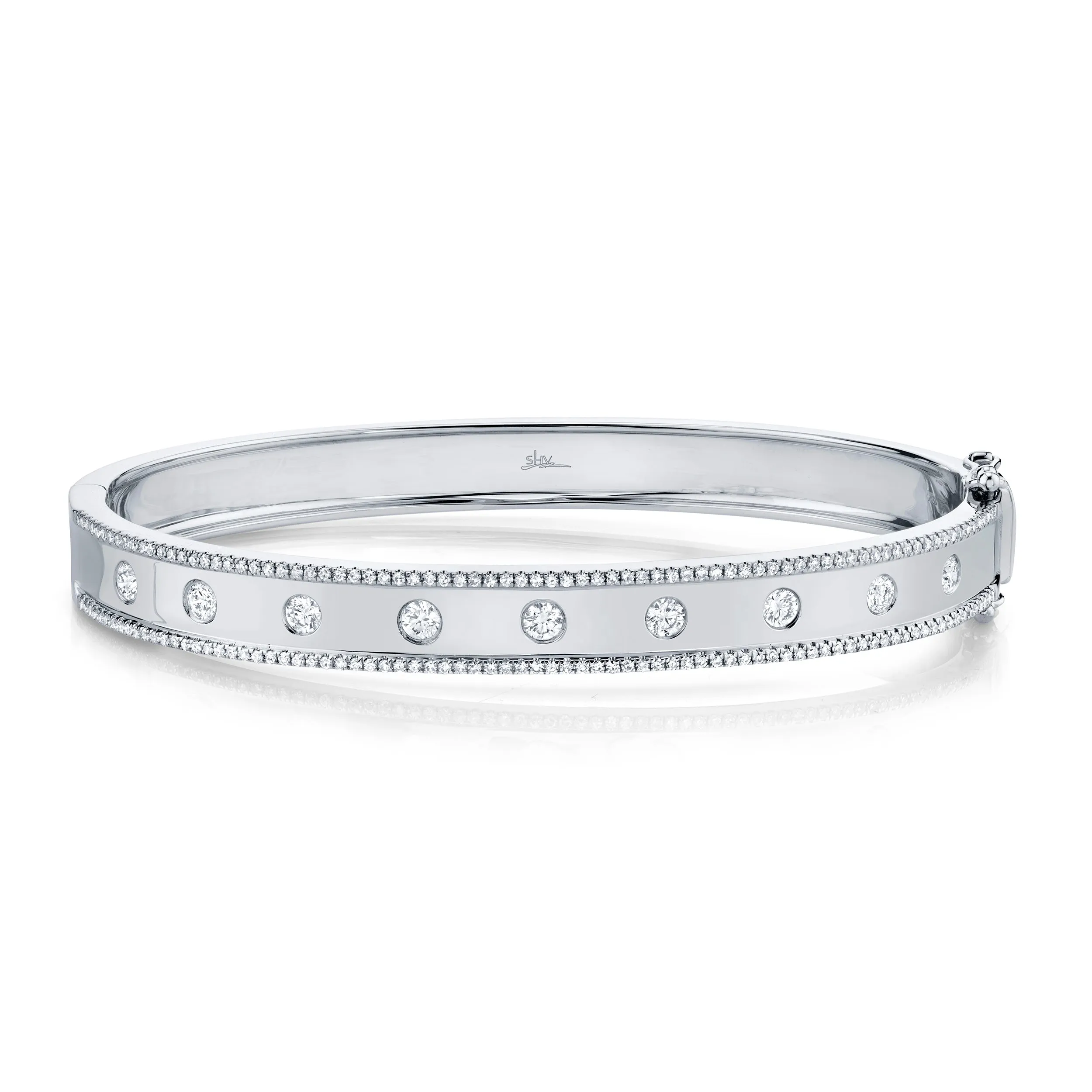 14K Yellow Gold Diamond Border Hinged Bangle (Medium)