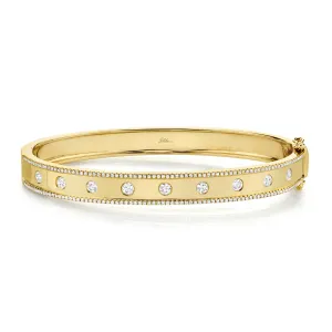14K Yellow Gold Diamond Border Hinged Bangle (Medium)