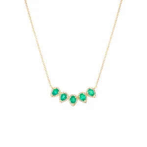 14K Yellow Gold Diamond Pear Emerald Necklace
